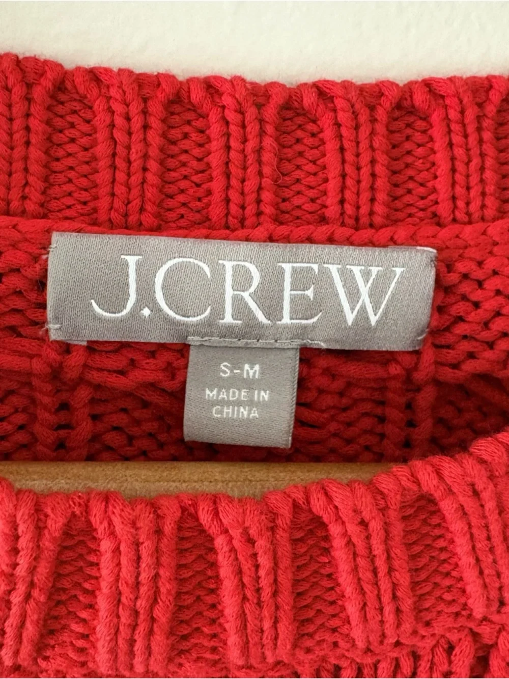 J. Crew Cotton cable-knit side-slit crewneck sweater chunky Size S/M Red‎